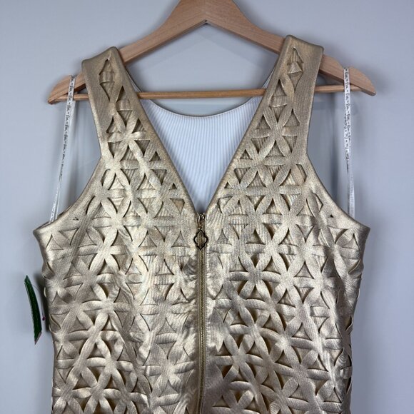 NWT Lilly Pulitzer Mango Laser Cut Shift Dress, Size L in Gold - Picture 5 of 10